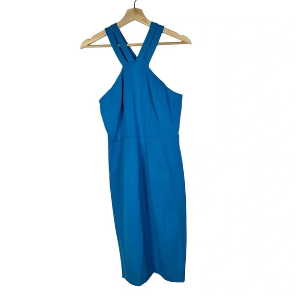 Cynthia Steffe Bright Blue High Neck Sleeveless Sheath Dress 4 - Picture 1 of 5